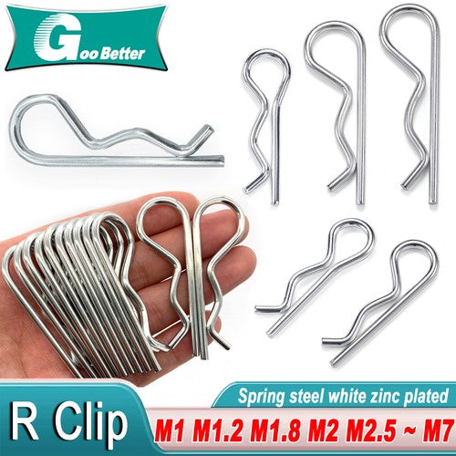 Spring Steel Fixed R-Type Clamp M1, M1.2, M1.8, M2, M2.5 - M7, White Zinc Coating for Rust-Resistant Smoothness, Heavy-Duty Hitch Pin Clamp for Trailers, Tractors, Farm Equipment, Trucks, Cars, and More | HomeDIYer