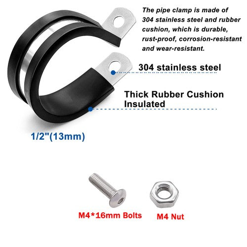 Rubber Lined P Clip Stainless Steel 6mm-70mm Sizes Pipe Cable Hose Clamp P-Clips
