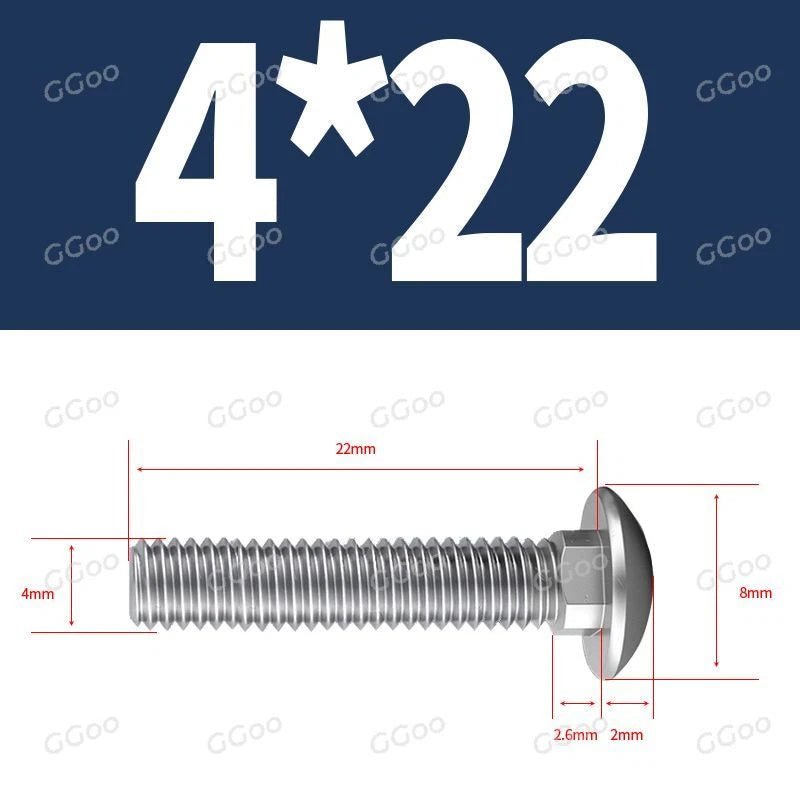 M4 Carriage Bolts – G304 Stainless Steel, DIN 603, Cup Square Dome Head - HomeDIYer
