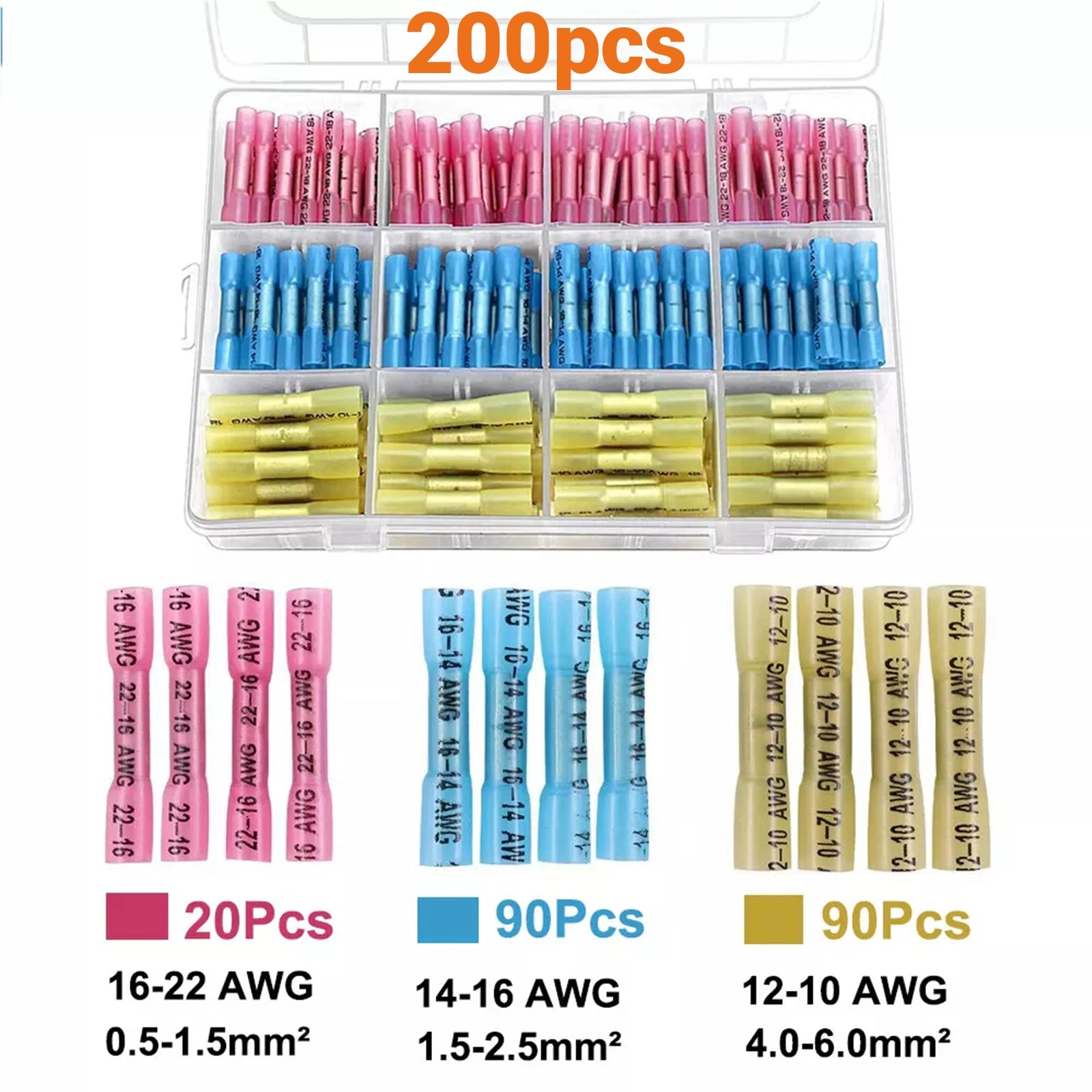 200x Heat Shrink Wire Connectors Assortment Electrical Terminals Crimp Seal Set - HomeDIYer