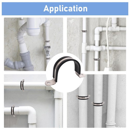 Rubber Lined P-Clips Stainless Steel 304 Pipe Clamps Sizes 6mm to 200mm W4
