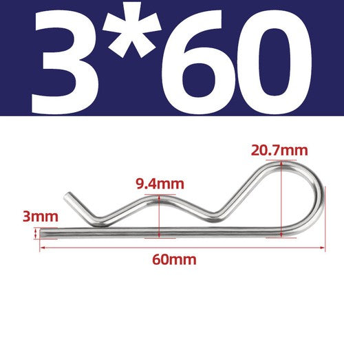 R Clip Stainless Steel 304 A2 Beta Pins 1.0mm 1.2mm 1.5mm 2mm 2.5mm 3mm 4mm 5m