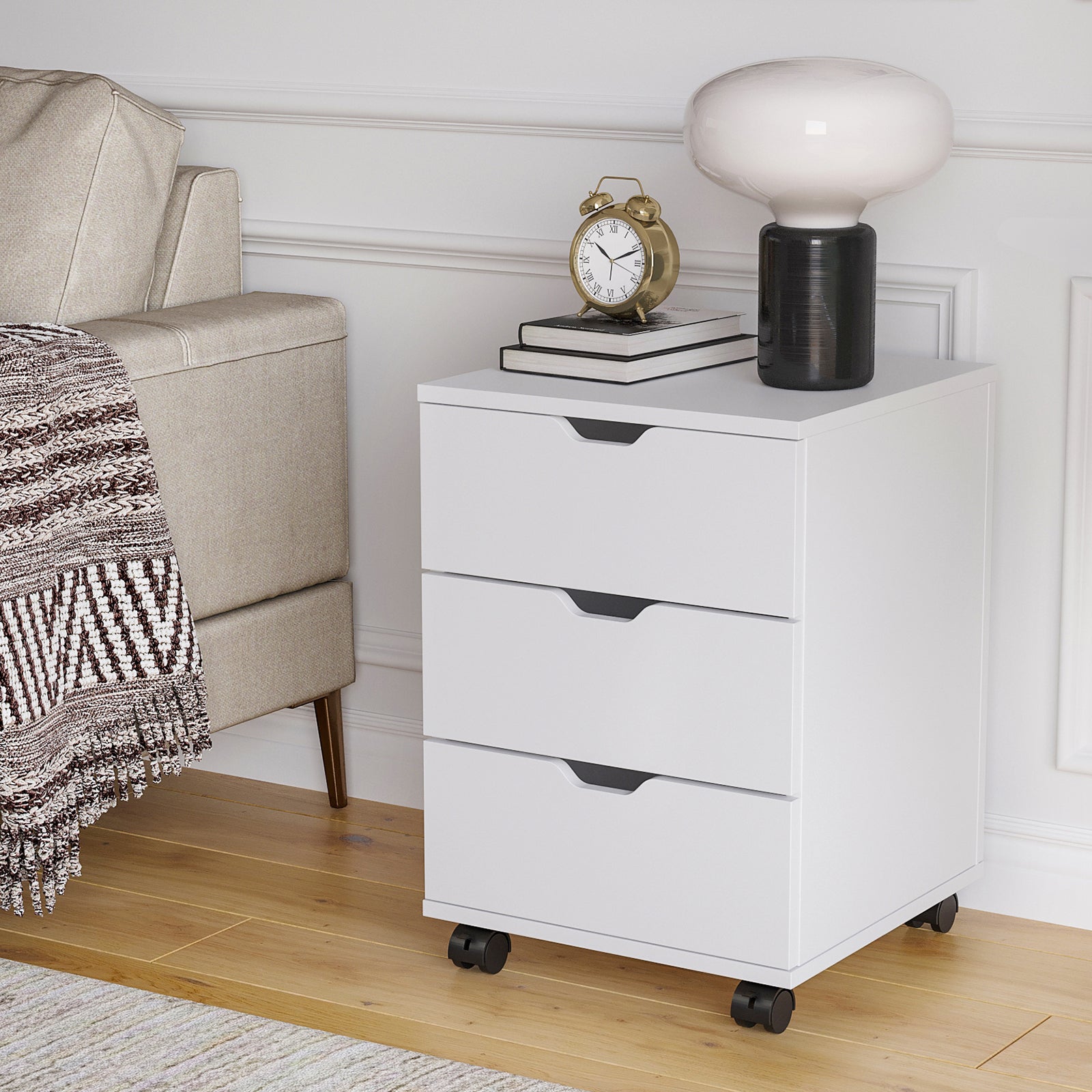 3-Drawer Vertical Filing Cabinet Rolling Wood Mobile File Cabinets Under Desk for Home Office with Casters (Non-Assembled)