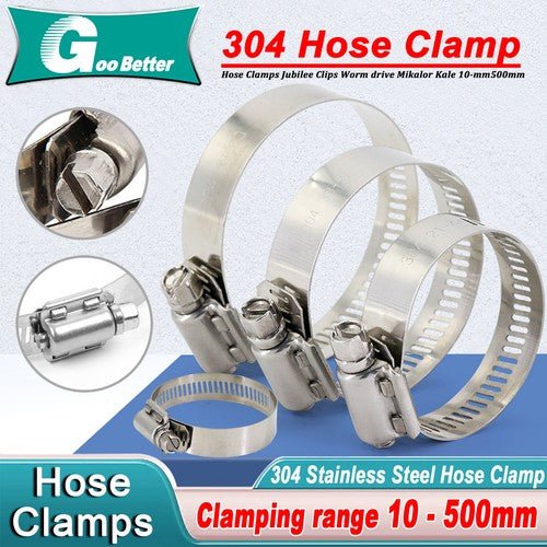304 Hose Clamps Jubilee Clips Worm drive Mikalors Kale Stainless Steel Pipe Clip - HomeDIYer