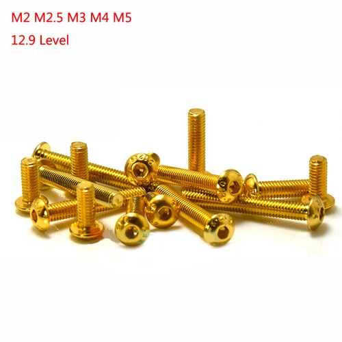 Titanium Gold Pan Head Hex Socket Machine Screws M2 M2.5 M3 M4 M5 — Gold Allen Drive Bolts 4mm to 35mm