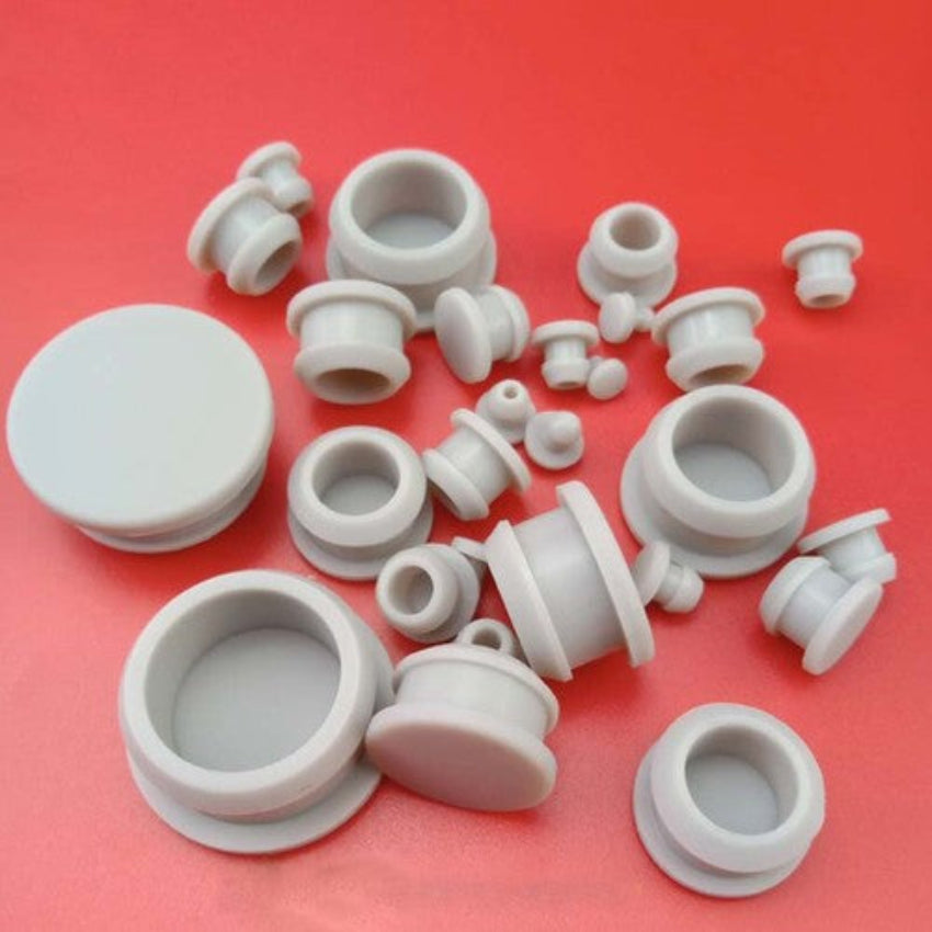 Multiple Grey Silicone Hole Plugs Assorted Sizes (2.5mm~14mm) Display