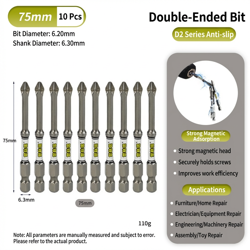 D2 Steel Anti-Slip Magnetic Impact Screwdriver Bits | Nunchaku-Style Single-End Bits