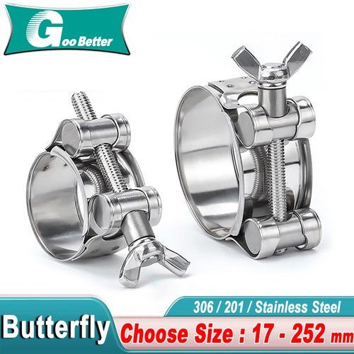 Butterfly Wing 306/201 Stainless Steel Jubilee Type Hose Pipe Clips 17mm - 252mm - HomeDIYer