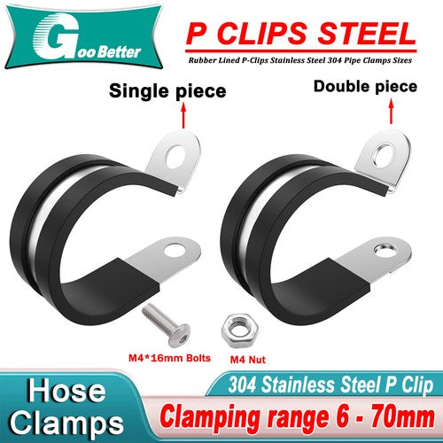 Rubber Lined P Clip Stainless Steel 6mm-70mm Sizes Pipe Cable Hose Clamp P-Clips