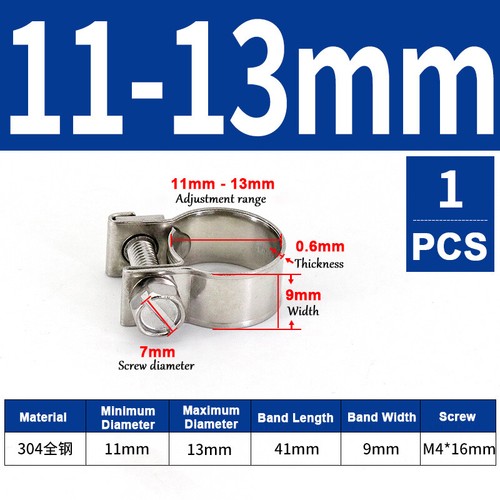 6mm-31mm Mini Hose Clip Jubilee hose Clamps Fuel Line Diesel Petrol Pipe 10 Pack