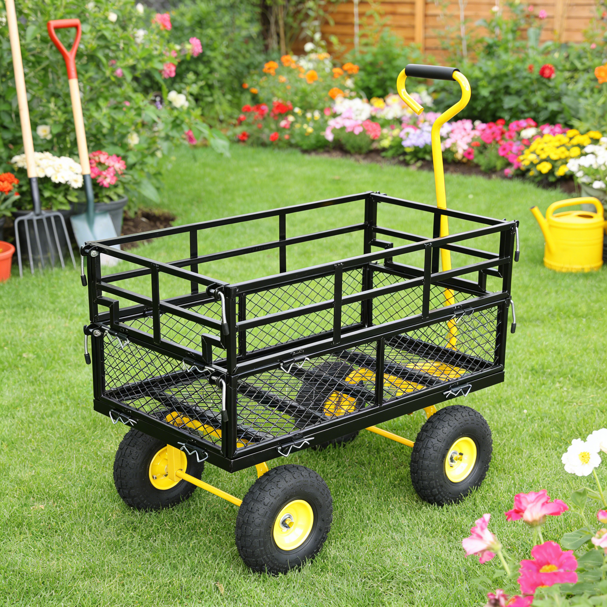 Mini Folding Wagon Garden Shopping Beach Cart (brake+orange+black)