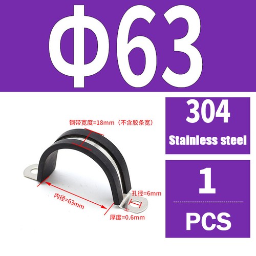 Rubber Lined P-Clips Stainless Steel 304 Pipe Clamps Sizes 6mm to 200mm W4