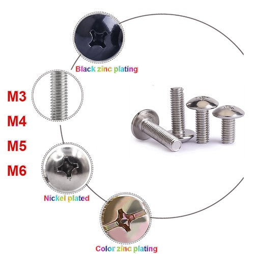 M3 M4 M5 M6 Truss Head Phillips Machine Screws – Carbon Steel, Zinc or Nickel Plated, Fully Threaded