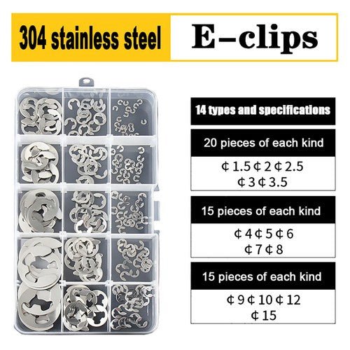 E Clips C Circlip Retaining Ring Stainless Steel Carbon Steel Kit 1.5mm - 48mm Kit - HomeDIYer