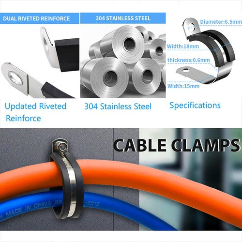 Rubber Lined P Clip Stainless Steel 6mm-70mm Sizes Pipe Cable Hose Clamp P-Clips