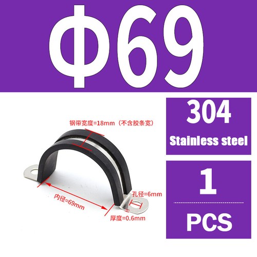 Rubber Lined P-Clips Stainless Steel 304 Pipe Clamps Sizes 6mm to 200mm W4