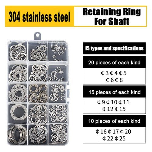 E Clips C Circlip Retaining Ring Stainless Steel Carbon Steel Kit 1.5mm - 48mm Kit - HomeDIYer