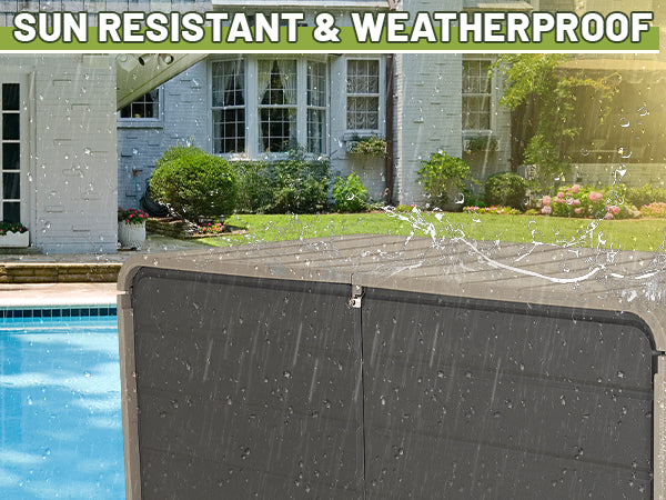 260 Gallon Plastic Deck Box — Extra‑Large Waterproof Outdoor Storage Bench with Wheels & Lock, Gray