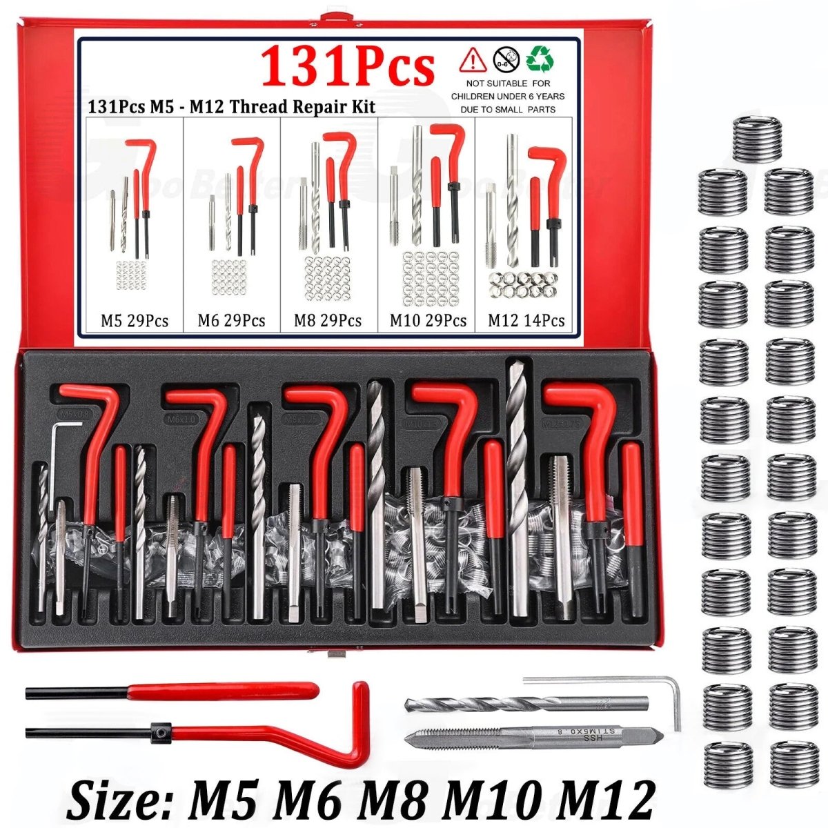131PCS Helicoil Type Thread Repair Kit rethread Stripped M5 M6 M8 M10 M12 Metric - HomeDIYer