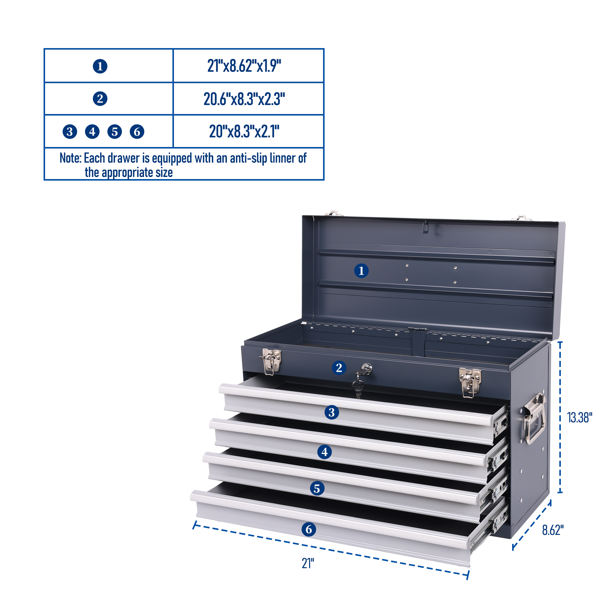 21" Professional Antique Grey Steel Tool Box | 4 Ball-Bearing Drawers