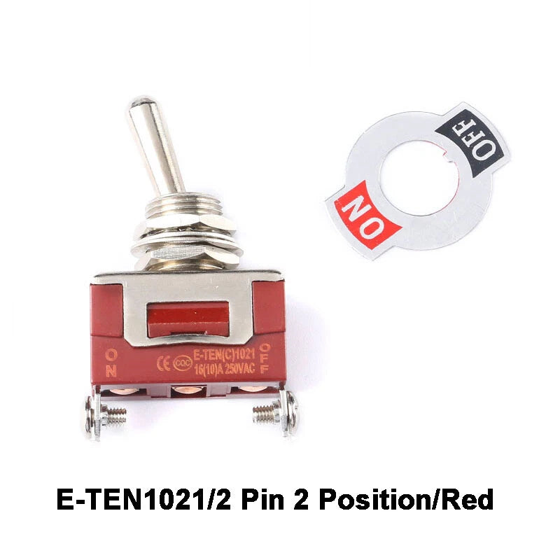 E-TEN Toggle Switch SPDT ON-ON 15A 250V — 2/3/4/6/9/12 Pin, 2/3 Position, Orange or Red