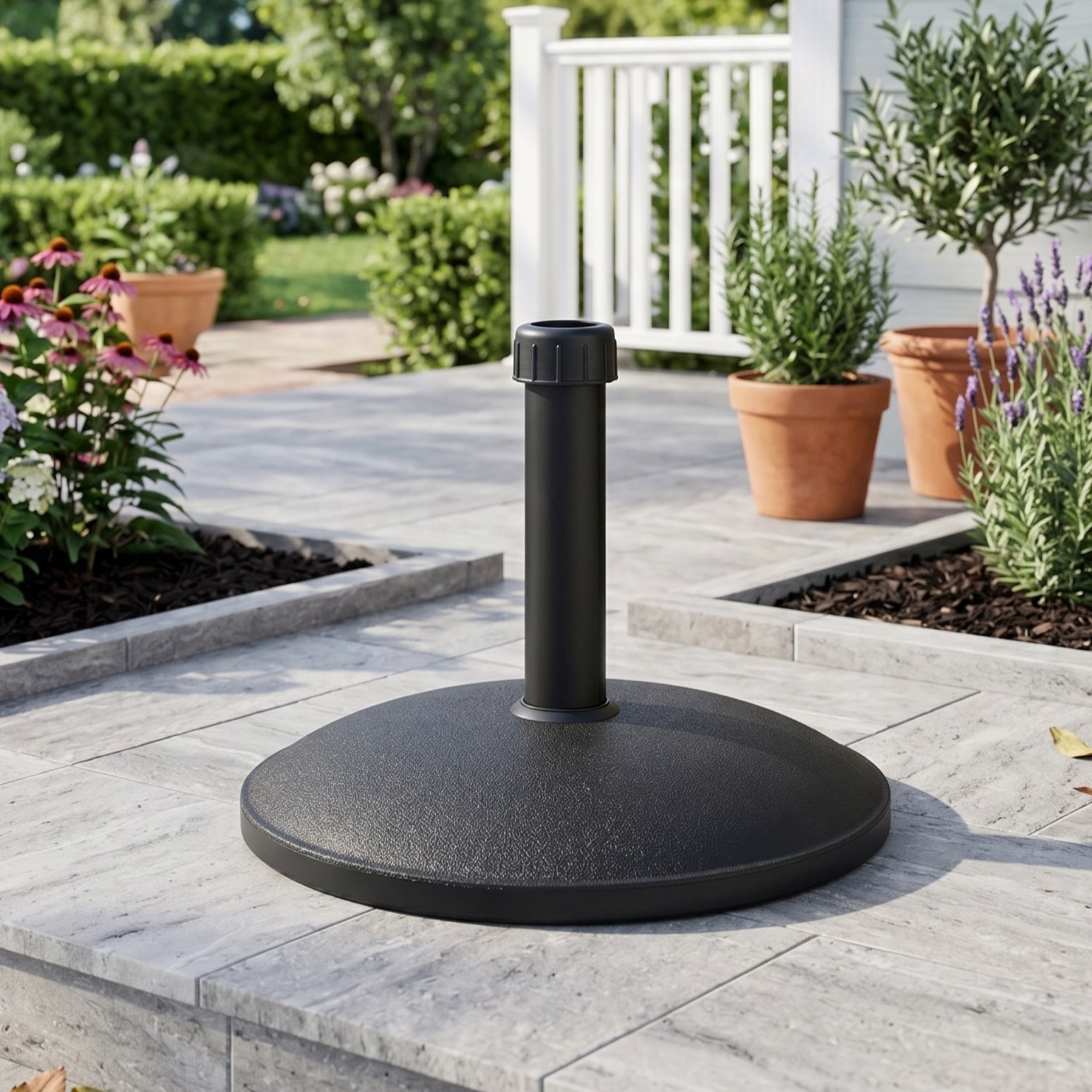 Ander Outdoor 35 lb Round Patio Umbrella Base, Concrete Core & Resin Shell, Fits 32/38/48mm Poles – Black