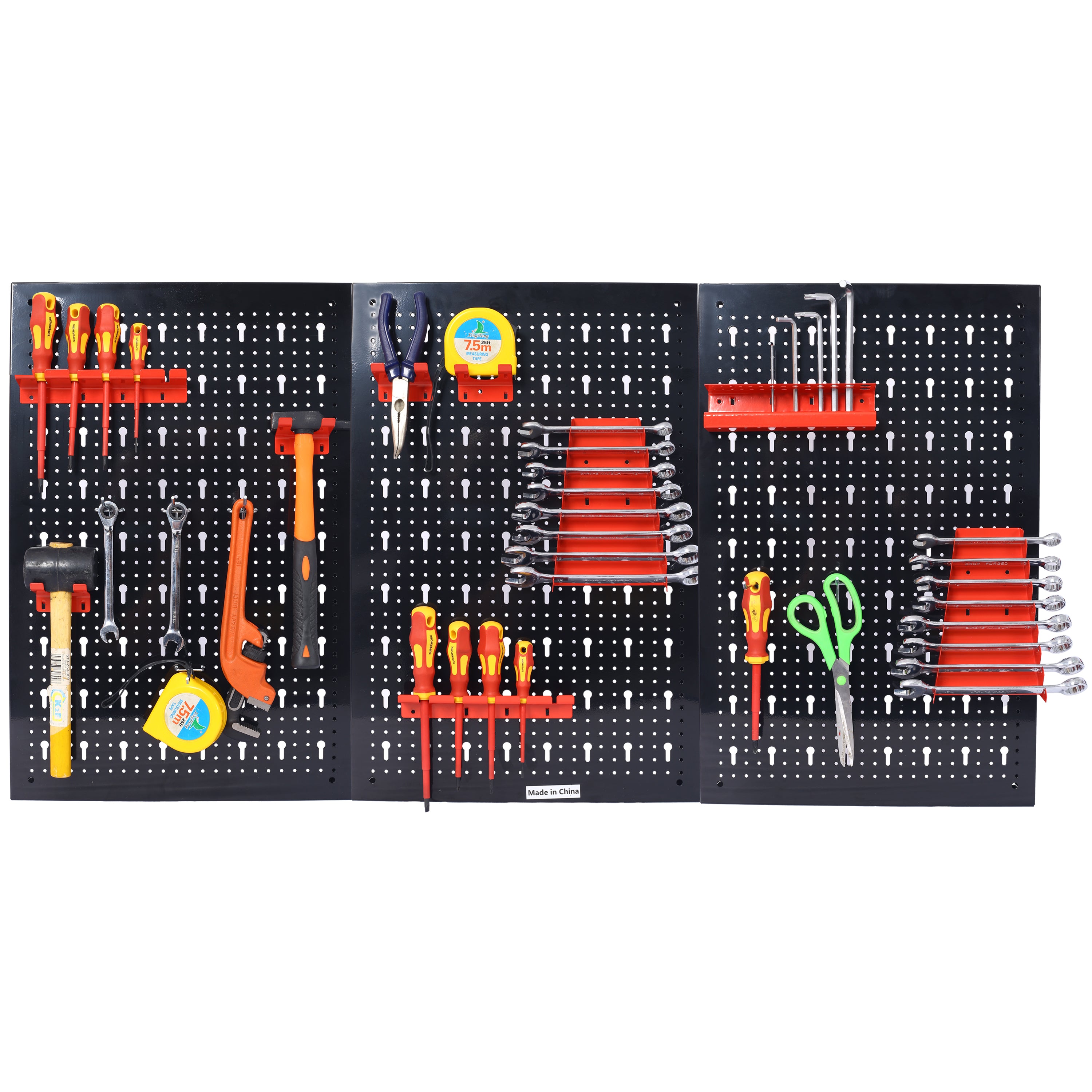 4ft Metal Pegboard Wall Organizer Kit, 48"x24" Garage Tool Storage with Drill Bit Rack, Wrench Rack & Hooks, Black