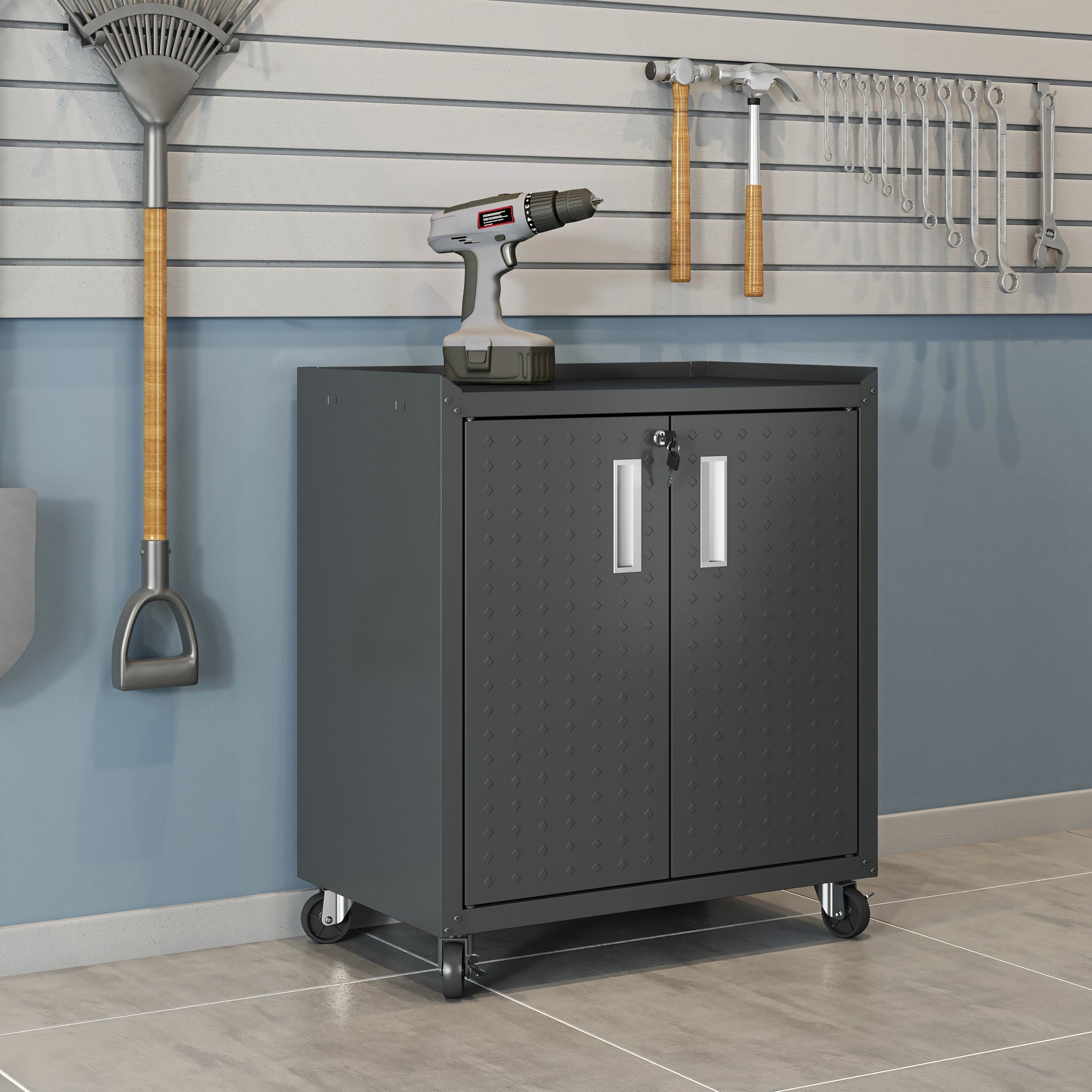 Rolling Garage Cabinet in Charcoal Gray