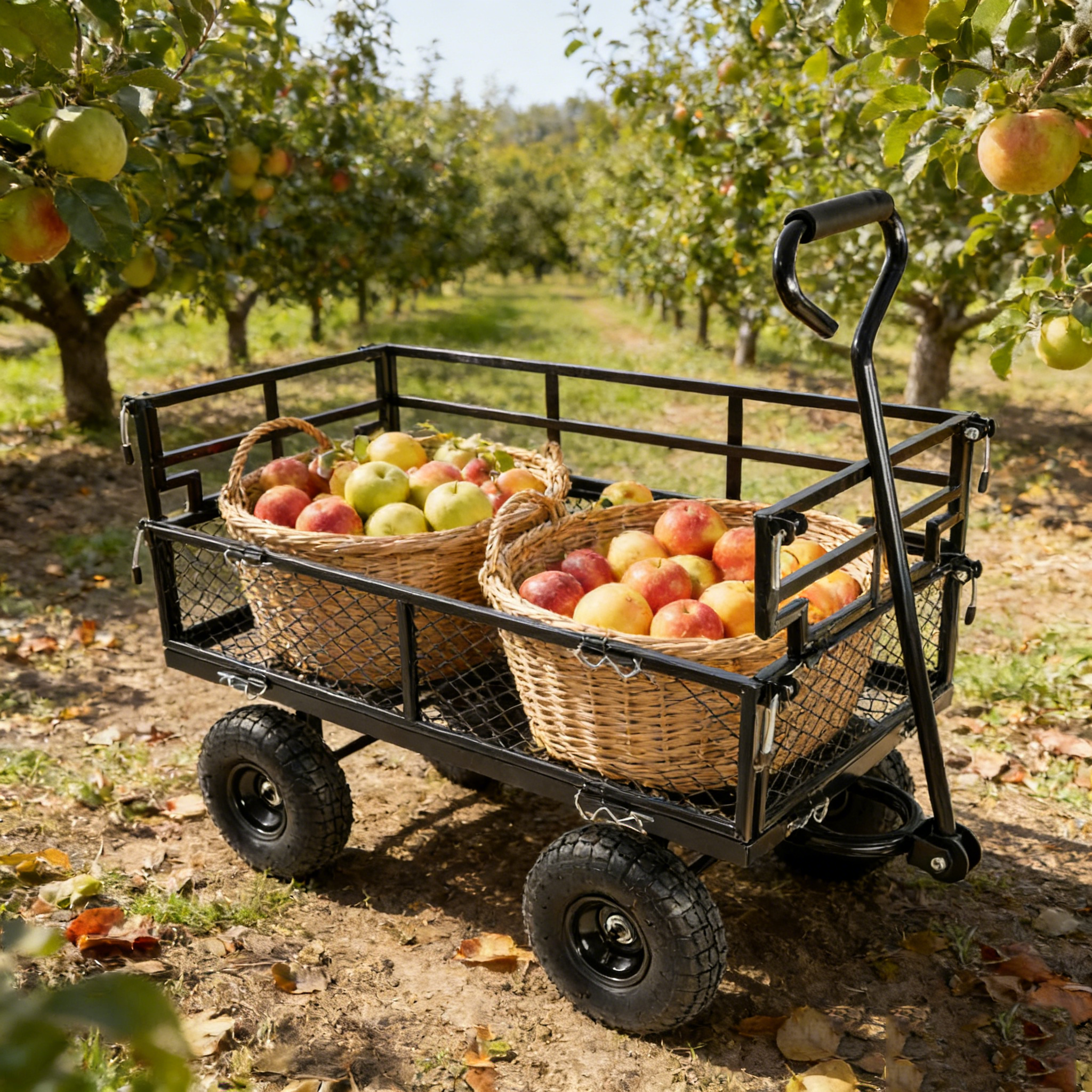 (Black double fence utility cart) Wagon Cart Garden cart trucks make it easier to transport firewood