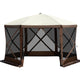 Pop Up Screen Tent Gazebo 12x12 ft, 6-Sided IPX3 Oxford Fabric Canopy with Mesh Windows, Stakes & Carry Bag, Brown/Beige