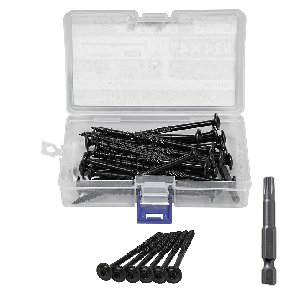 Black Lag Screw Torx Self Tapping Wood Screws Set with Bit 14x3" - HomeDIYer