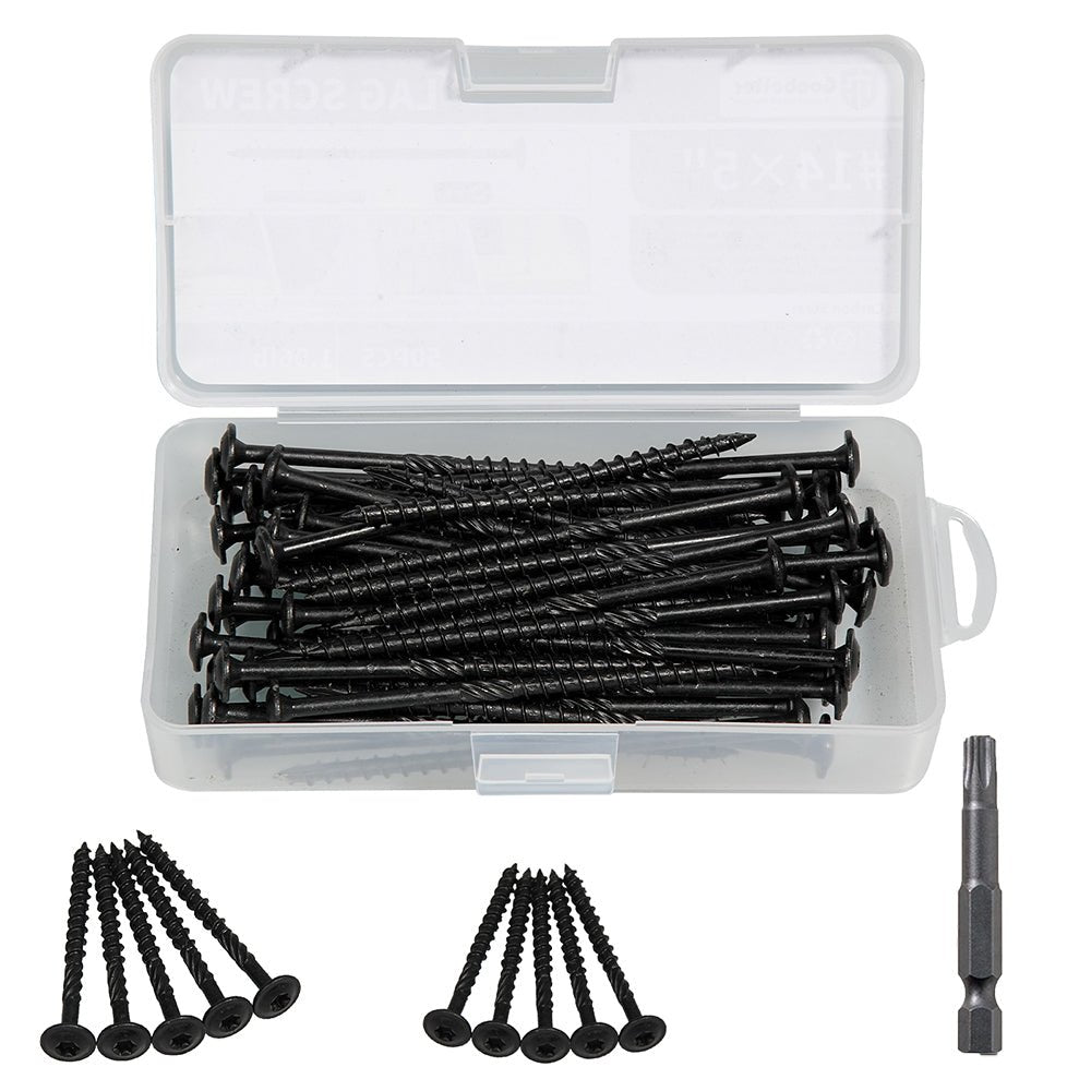 Black Lag Screw Torx Self Tapping Wood Screws Set with Bit 14x3" - HomeDIYer