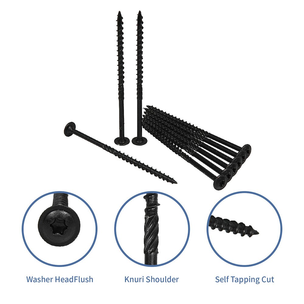 Black Lag Screw Torx Self Tapping Wood Screws Set with Bit 14x3" - HomeDIYer