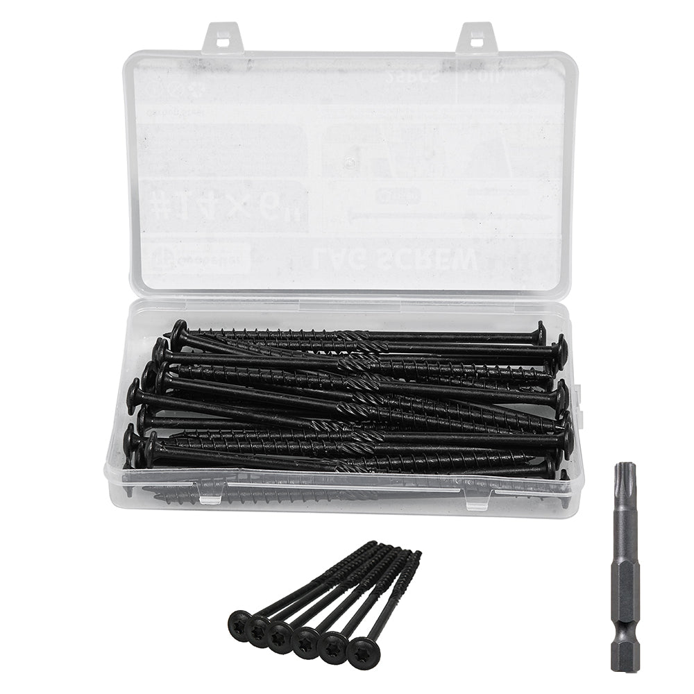 Black Lag Screw Torx Self Tapping Wood Screws Set with Bit 14x3" - HomeDIYer