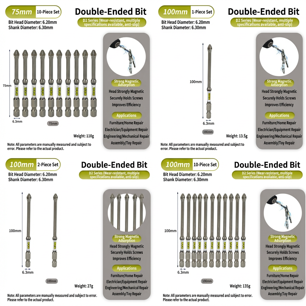 D2 Steel Anti-Slip Magnetic Impact Screwdriver Bits | Nunchaku-Style Single-End Bits