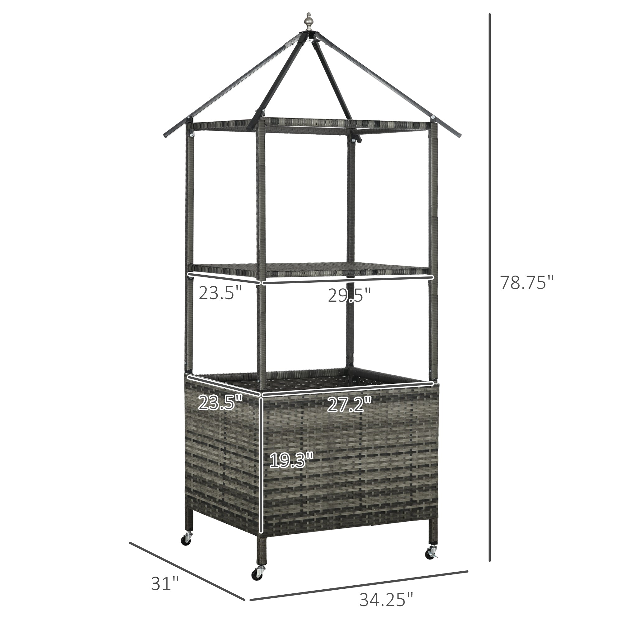 Outsunny Outdoor Towel Valet Caddy, Covered Poolside Towel Holder Rack, Shelf, Basket, Rolling PE Rattan Wicker Storage on Wheels, Gray