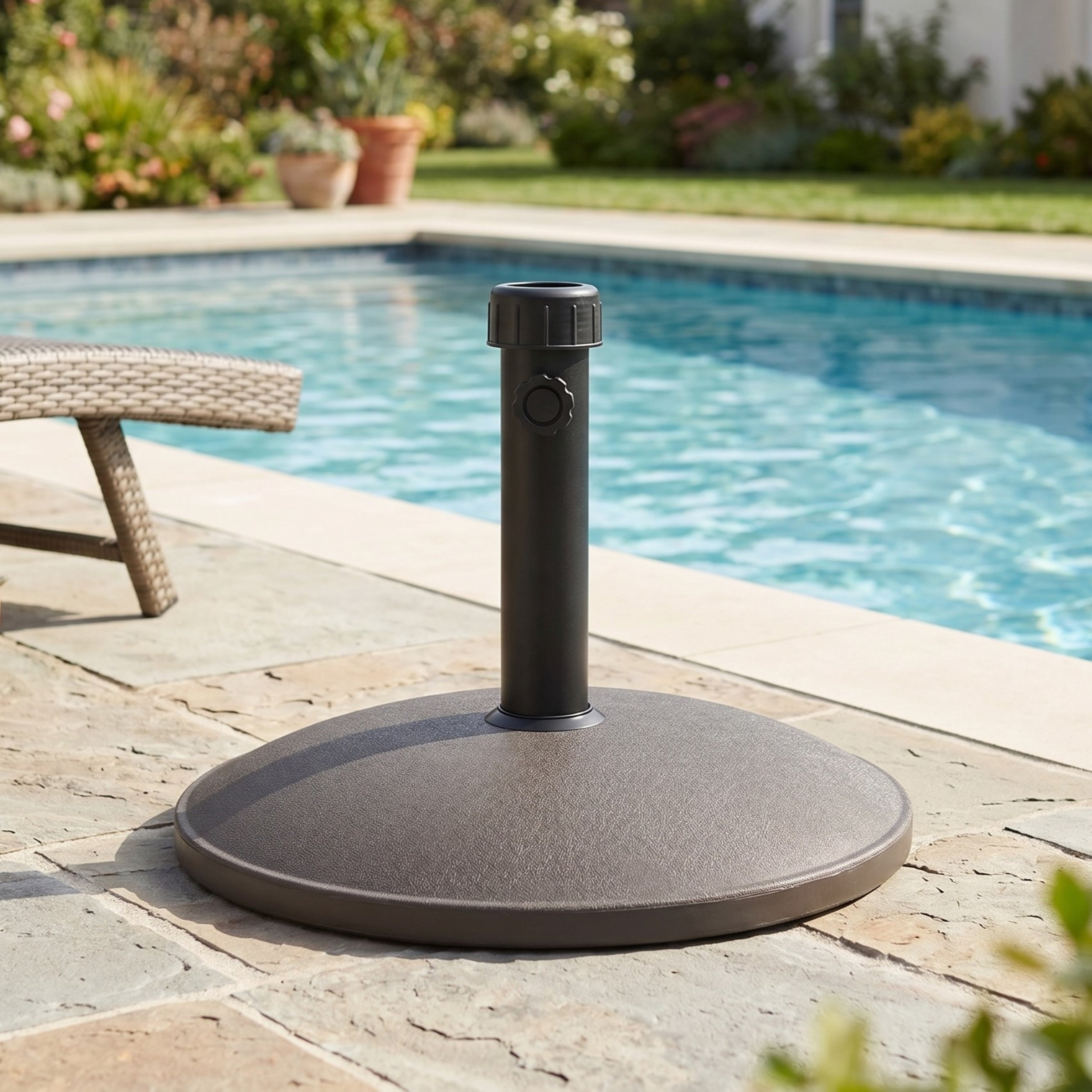 Ander 35 lb Round Outdoor Umbrella Base, Concrete-Filled Resin, Fits 32–48 mm Poles, Brown