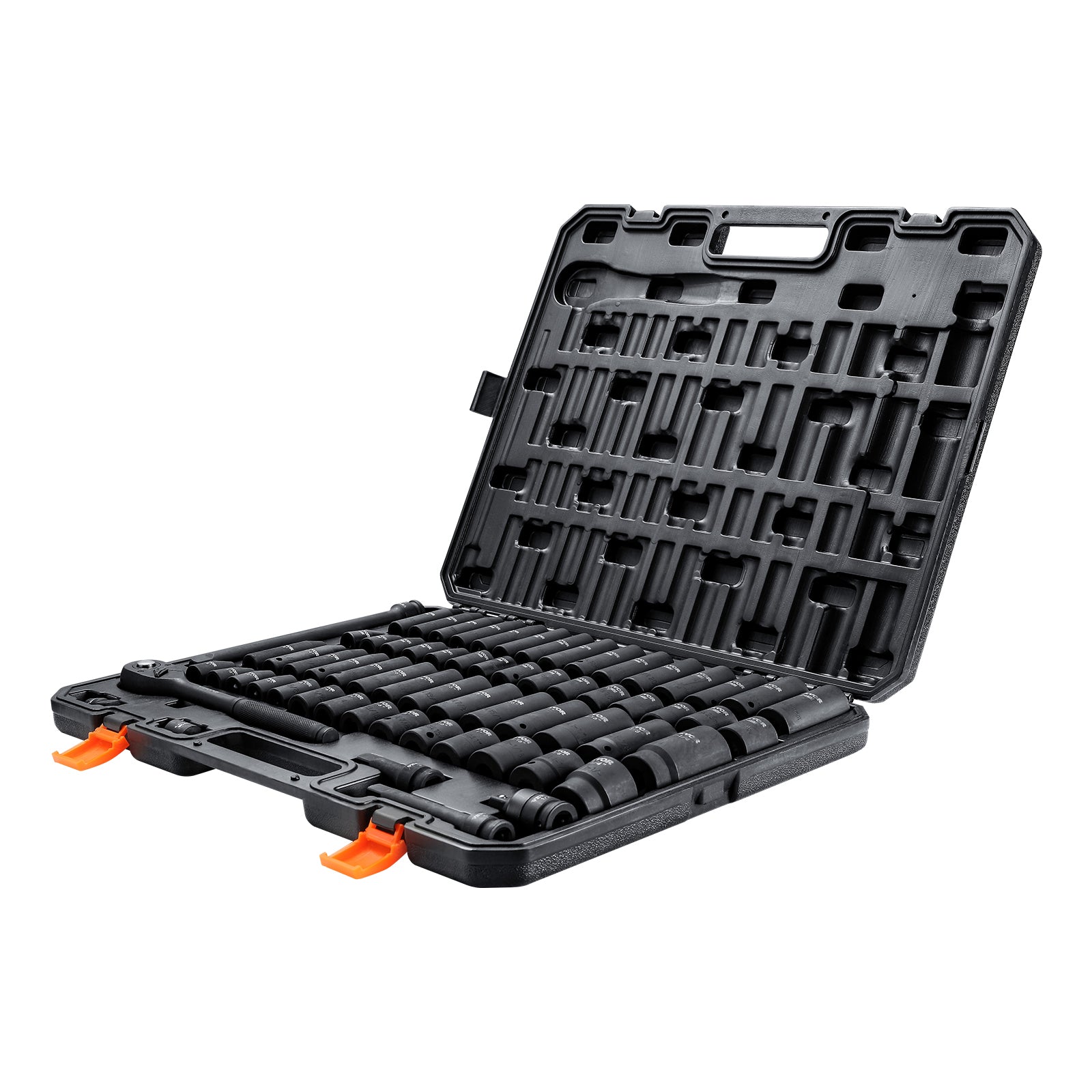 65‑Piece 1/2" Drive Impact Socket Set — SAE & Metric, 6‑Point Cr‑V Steel, Black Case