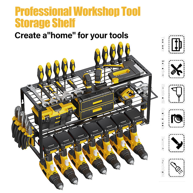 Heavy Duty Metal Power Tool Organizer, 7-Slot Cordless Drill Holder Rack, 150 lb Capacity, Pegboard Compatible, Black