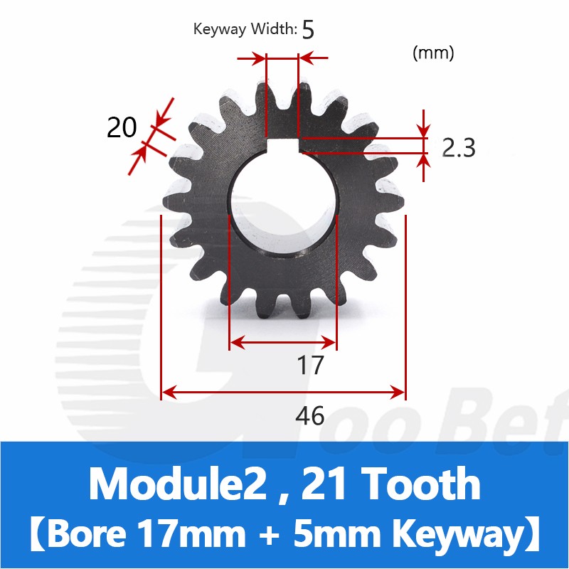 Spur Gear C45 Steel Black Oxided Module 2 Pinion 12-30 Tooth Keyway 10-32mm Flat