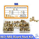 165Pcs Rivet Nut Kit M3-M8 Carbon Steel Flat Head Rivnut Threaded Insert Nutsert