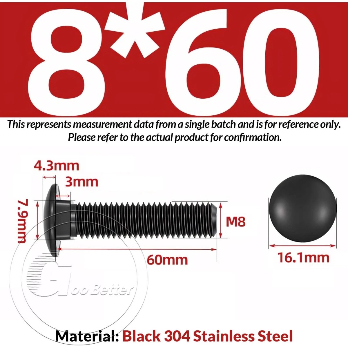 M8 M10 M12 Carriage Bolts – Cup Square Domed Head, Black A2 - 70 Stainless Steel - HomeDIYer