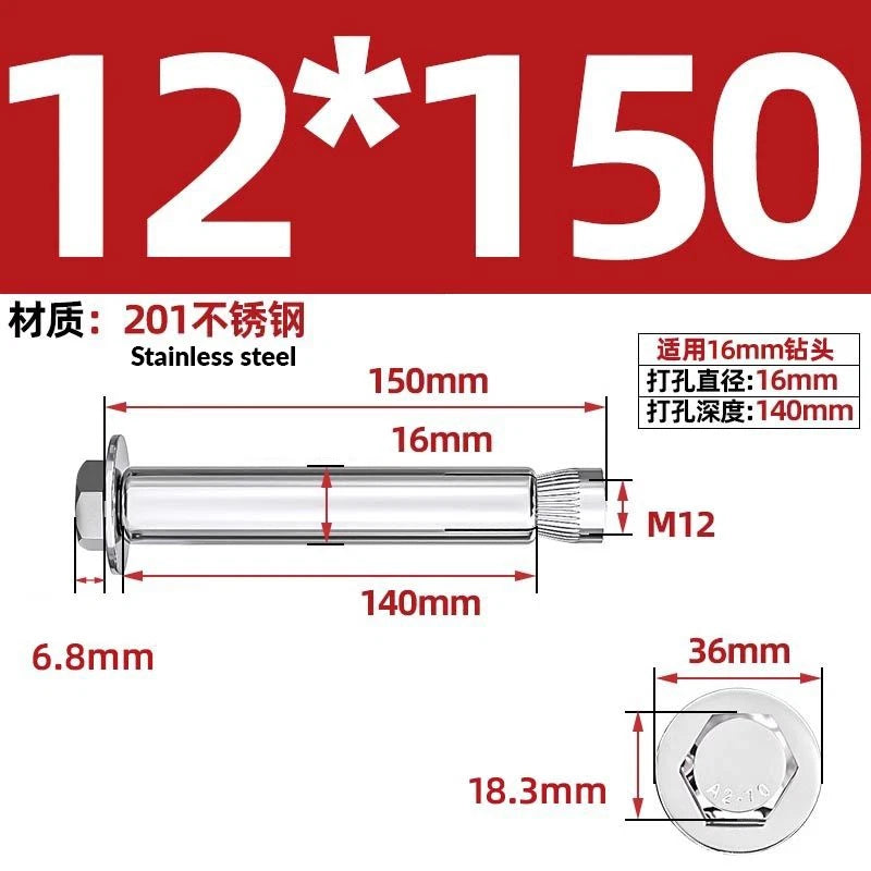 Stainless Steel Masonry Concrete Expansion Anchor Bolt — M6 M8 M10 M12 M16 | 304 & 201 SS