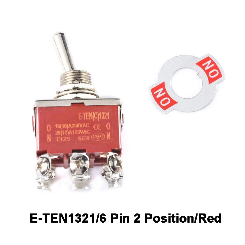 E-TEN Toggle Switch SPDT ON-ON 15A 250V — 2/3/4/6/9/12 Pin, 2/3 Position, Orange or Red