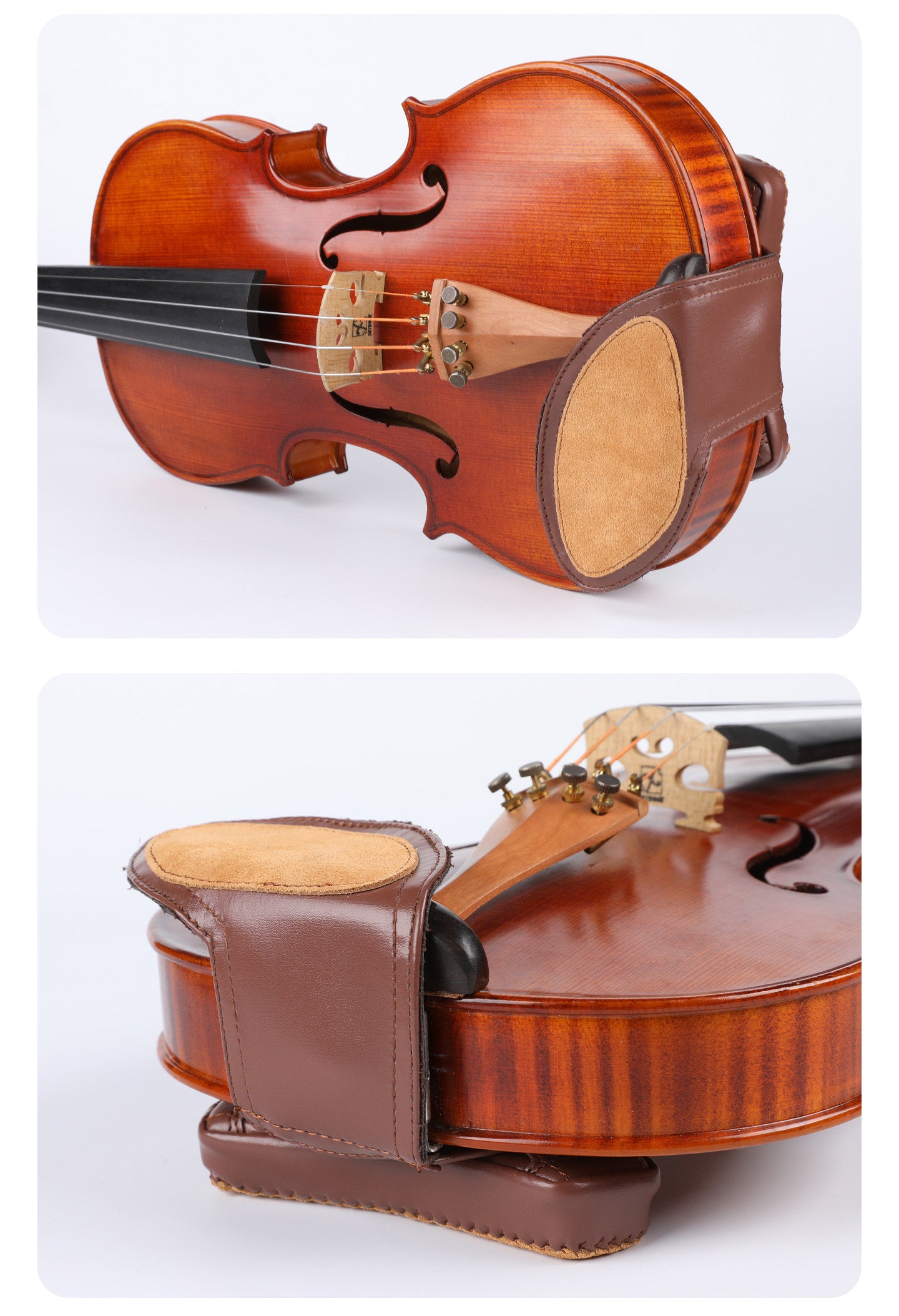 Deinmei Sheepskin Violin Shoulder Pad & Chin Rest Cushion – Breathable, Pressure‑Relieving (4/4 to 1/16, Brown/Black)