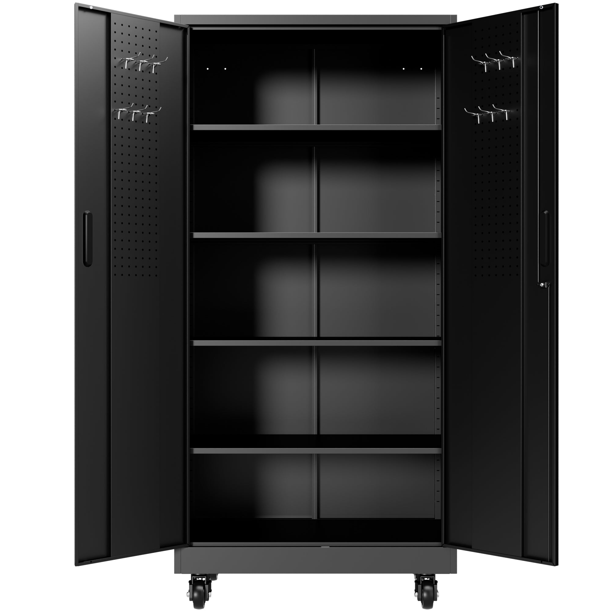 71" Lockable Metal Garage Storage Cabinet with Pegboard Doors & Wheels, 4 Adjustable Shelves, 900 lb Capacity
