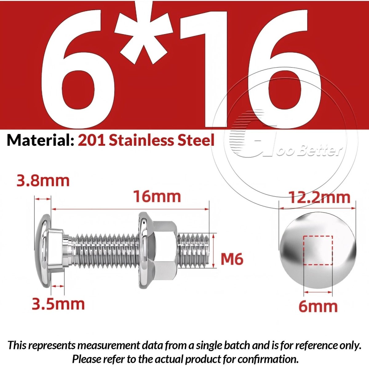 M5–M12 Carriage Bolts with Nuts | Cup Square Domed Head | 201 Stainless Steel - HomeDIYer