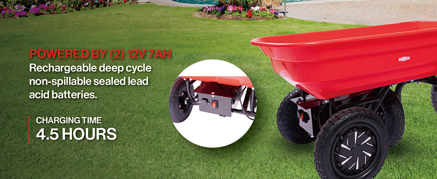Four-wheeled electric cart 24V 180W lead-acid battery 264 lbs (120 kg) electric one-wheeled wheelbarrow 75L electric garden cart plastic pot capacity 2.6 cu.ft. wheelbarrow electric wheelbarrow