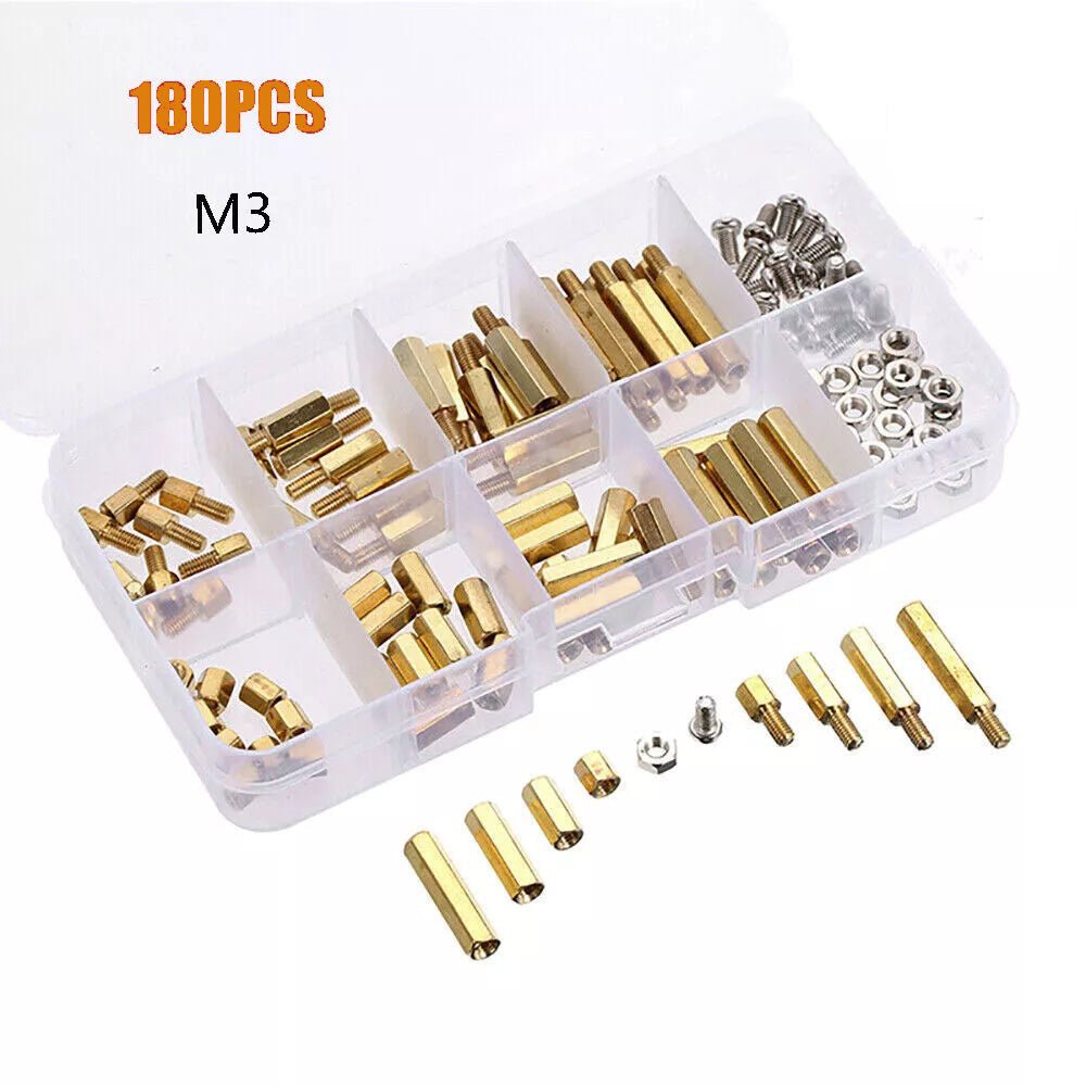 180Pcs M3 PCB Hex Male Female Spacer Threaded Brass Standoffs Screws Nuts Set - HomeDIYer