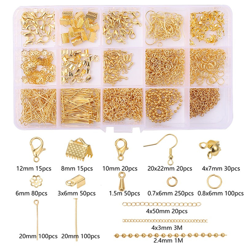 DIY Bracelet & Necklace Jewelry Findings Set – 15-Slot Box, Clasps & Jump Rings